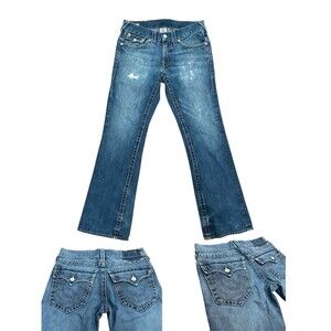 True Religion Ricky Jeans 31x34 Bootcut Distressed Flap Pockets Horseshoe Y2K